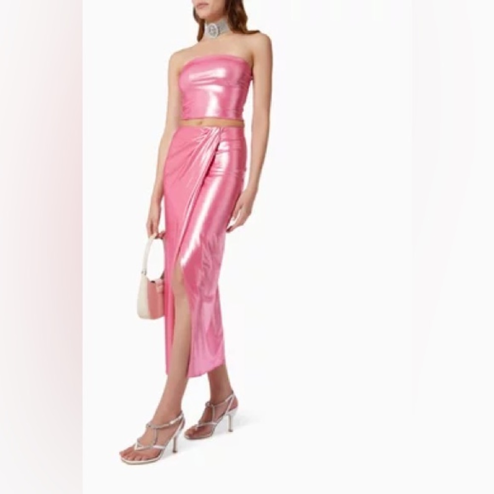 THE ANDAMANE rushed Gabrielle Skirt in Stretch Jersey pink shimmer NEW